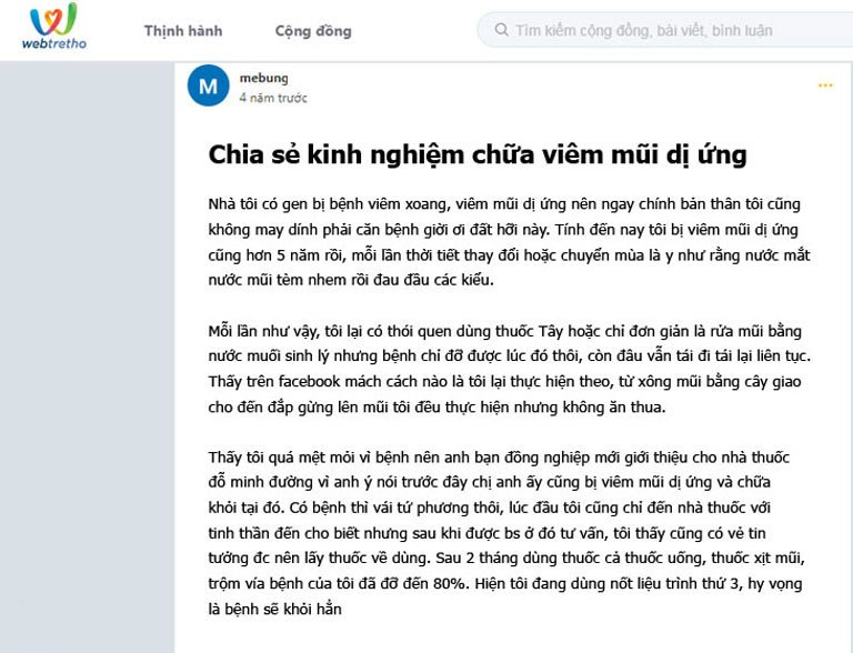 Phản hồi bệnh nhân về bài thuốc viêm mũi dị ứng Đỗ Minh Đường